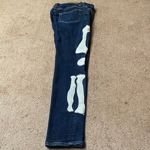MNML Blue Denim with White Bone Embroidery Skinny Jeans